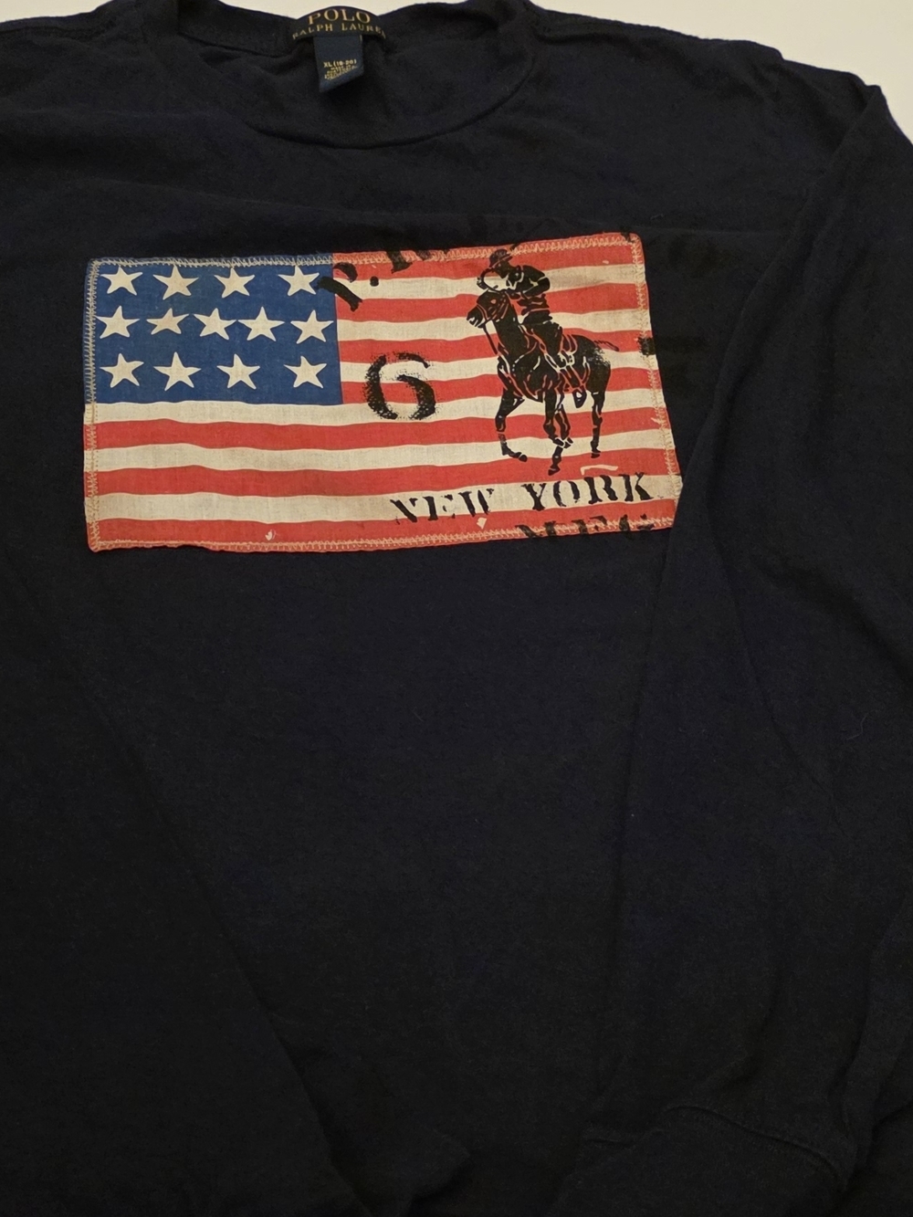 Polo by Ralph Lauren Navy Long Sleeve Tee with Flag Patch